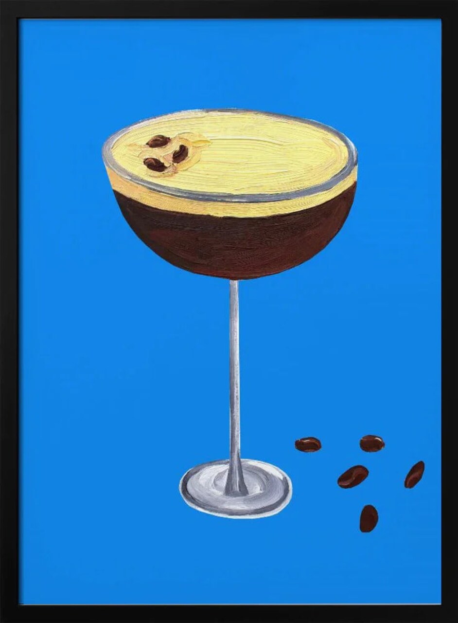 Espresso Martini Blue Framed Art by Alice Straker 24x36 Home or Office Decor